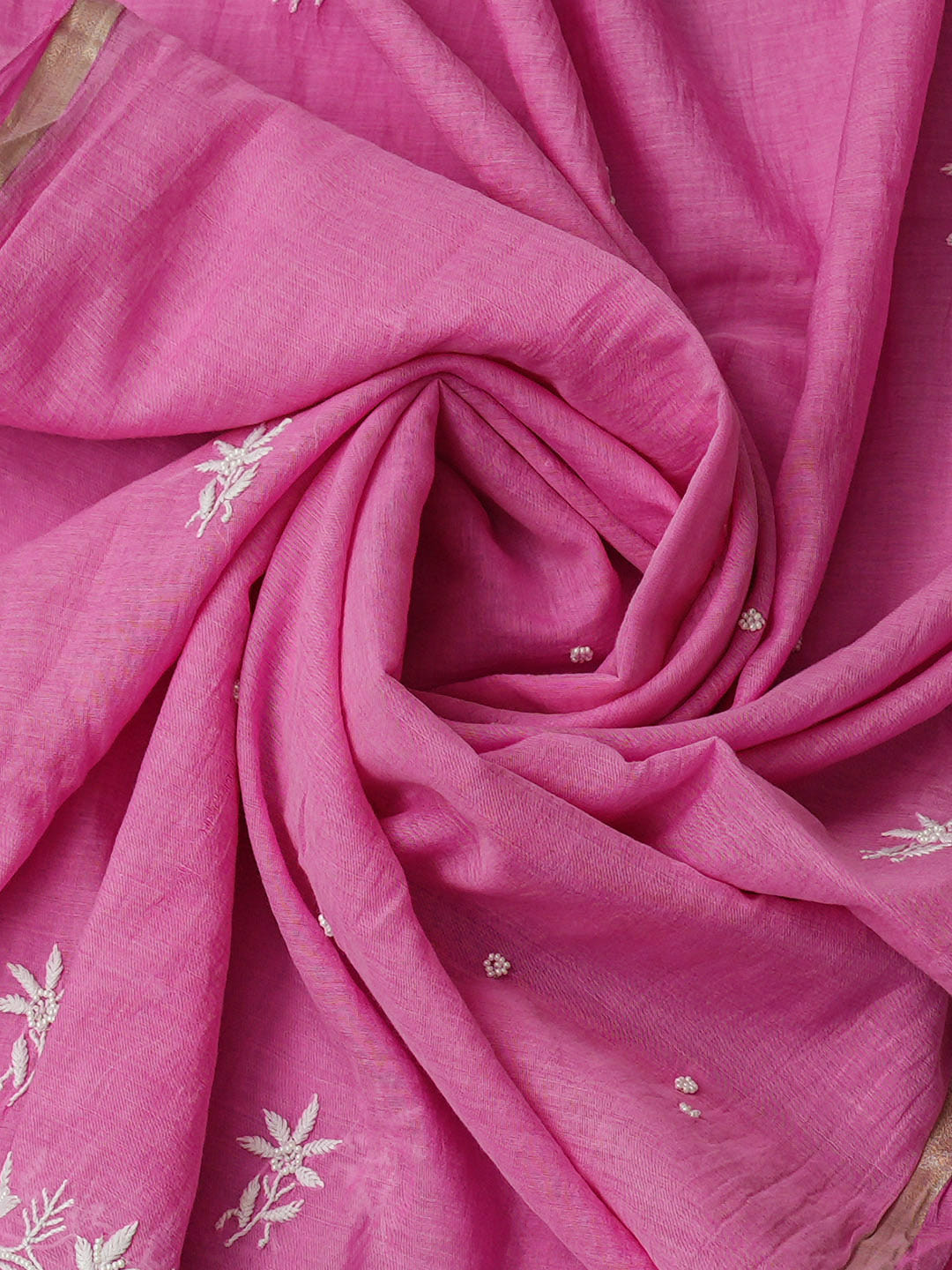 Ada Hand Embroidered Pink Chanderi Lucknowi Chikankari Semi-Stitched Kurta Dupatta Set With Pearl Work 01A357955