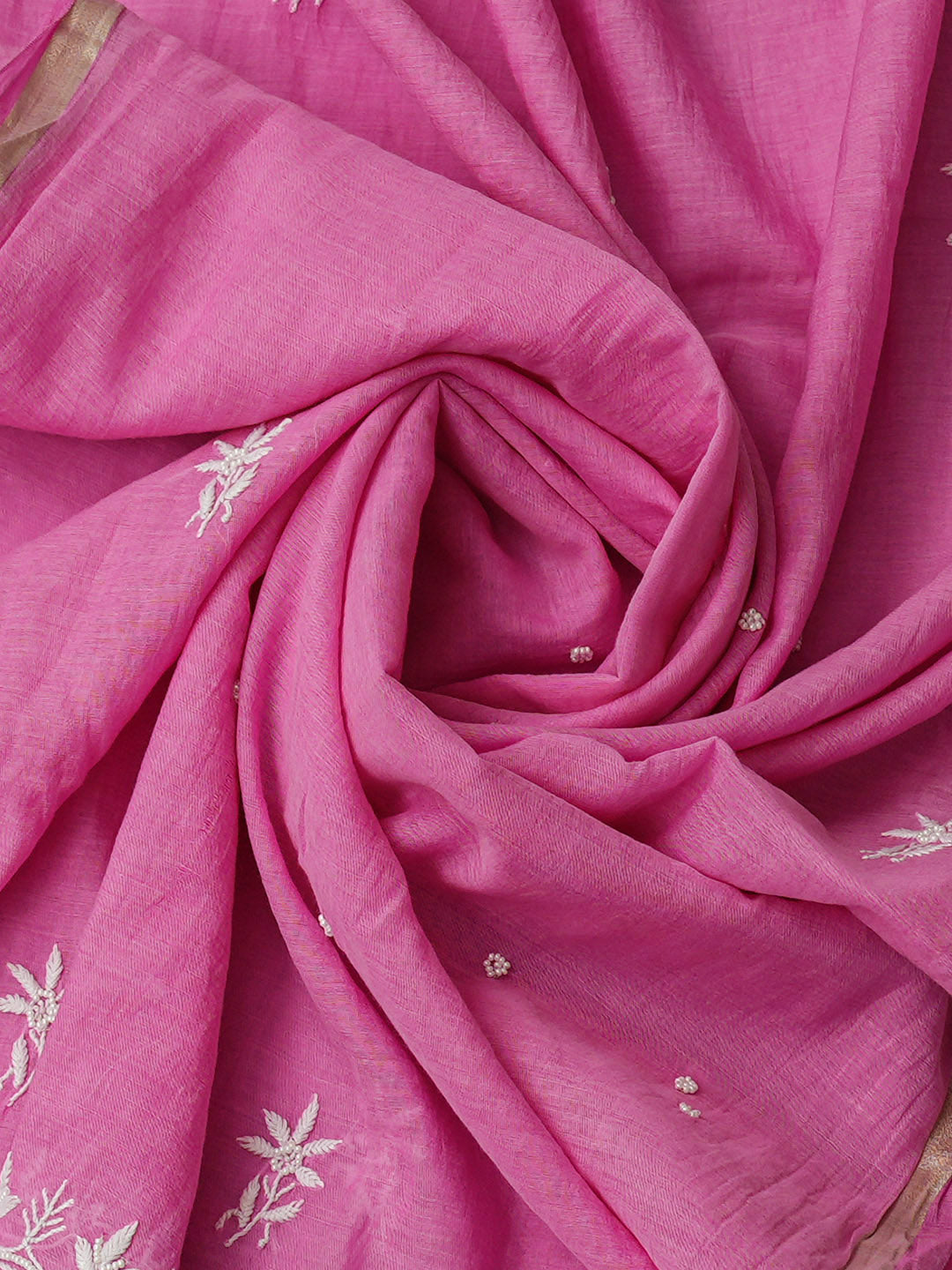 Ada Hand Embroidered Pink Chanderi Lucknowi Chikankari Semi-Stitched Kurta Dupatta Set With Pearl Work 01A357955