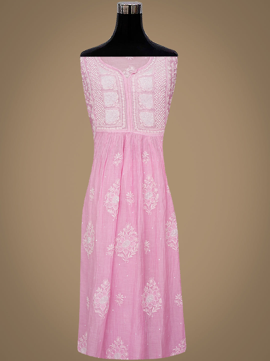 Ada Hand Embroidered Pink Chanderi Lucknowi Chikankari  Semi Unstitched Kurta Dupatta Set With Cutdana Work 01A954236
