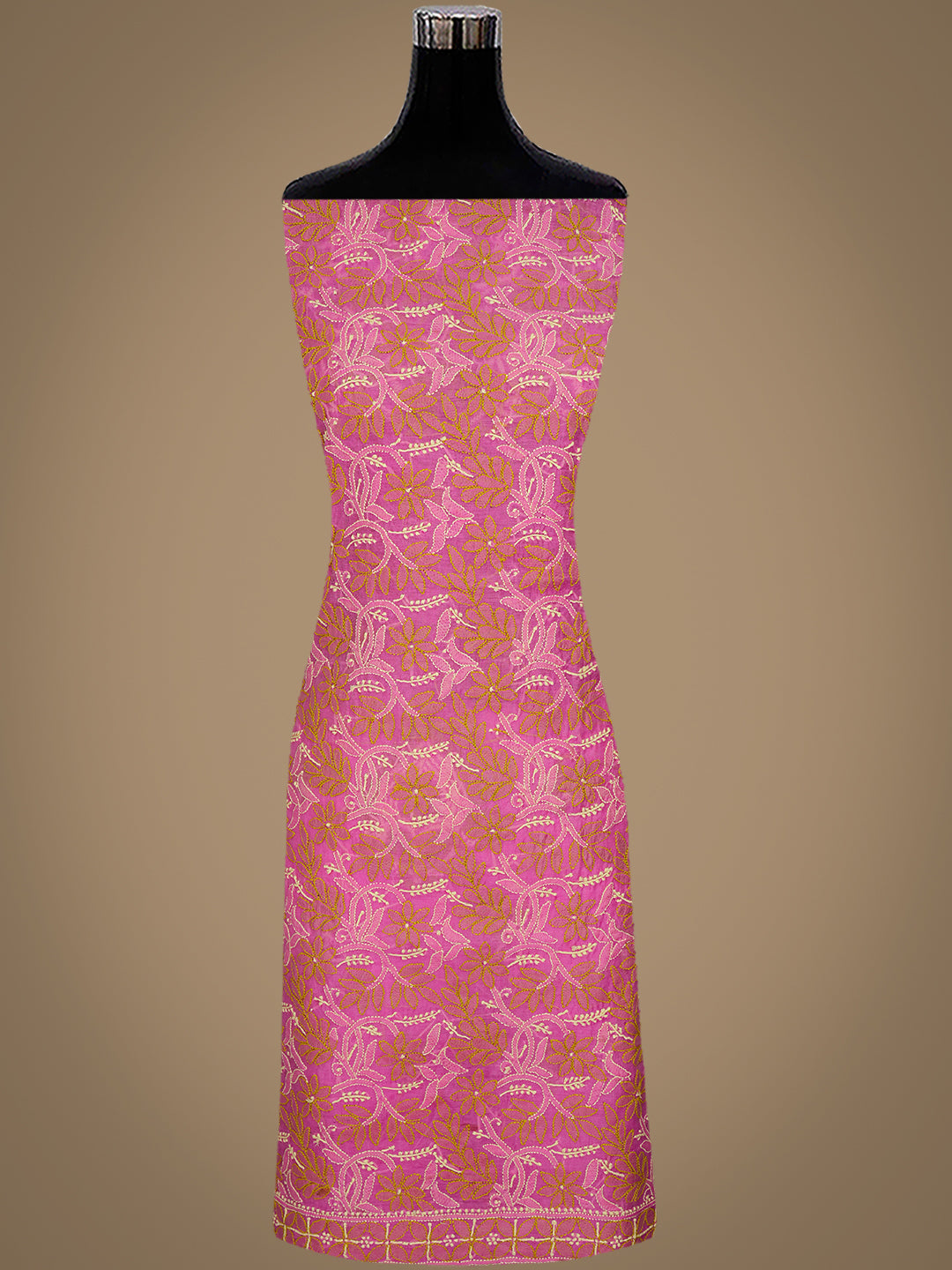 Ada Hand Embroidered Pink Chanderi Lucknowi Chikankari Unstitched Kurta Dupatta Set 01A980134