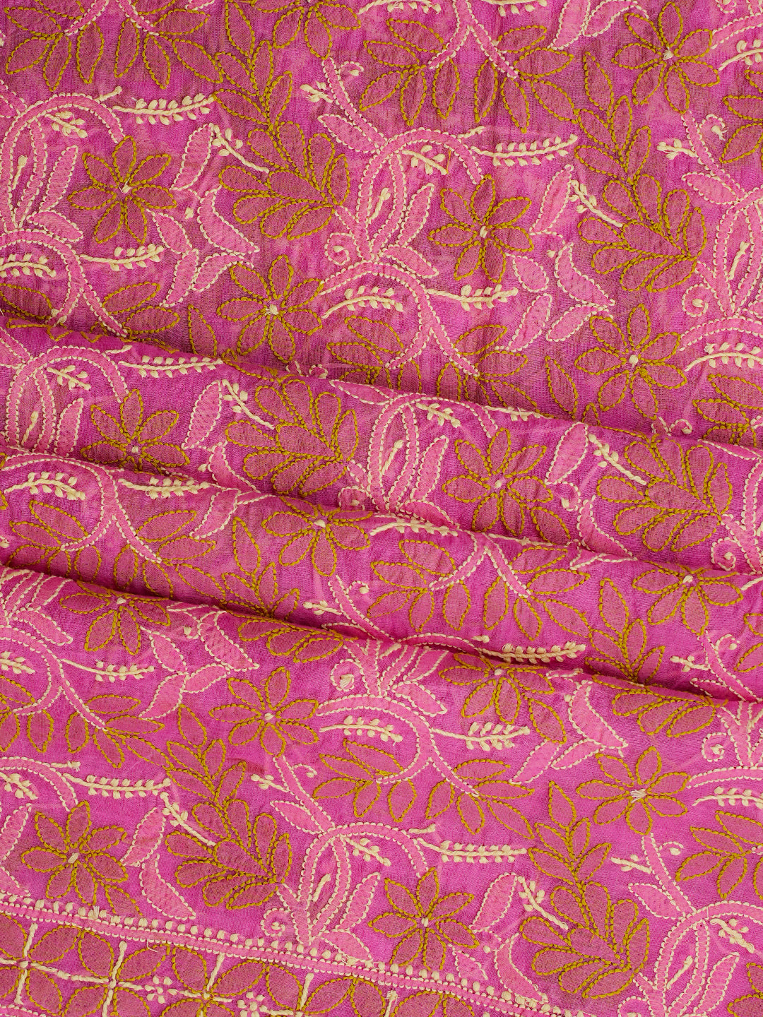 Ada Hand Embroidered Pink Chanderi Lucknowi Chikankari Unstitched Kurta Dupatta Set 01A980134