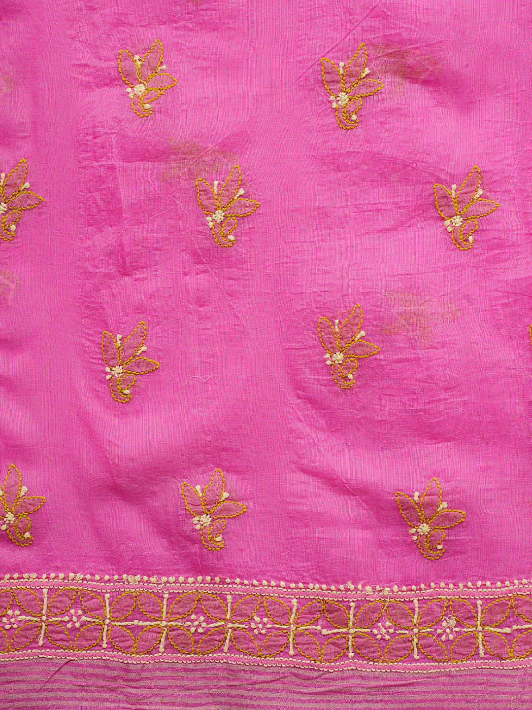 Ada Hand Embroidered Pink Chanderi Lucknowi Chikankari Unstitched Kurta Dupatta Set 01A980134