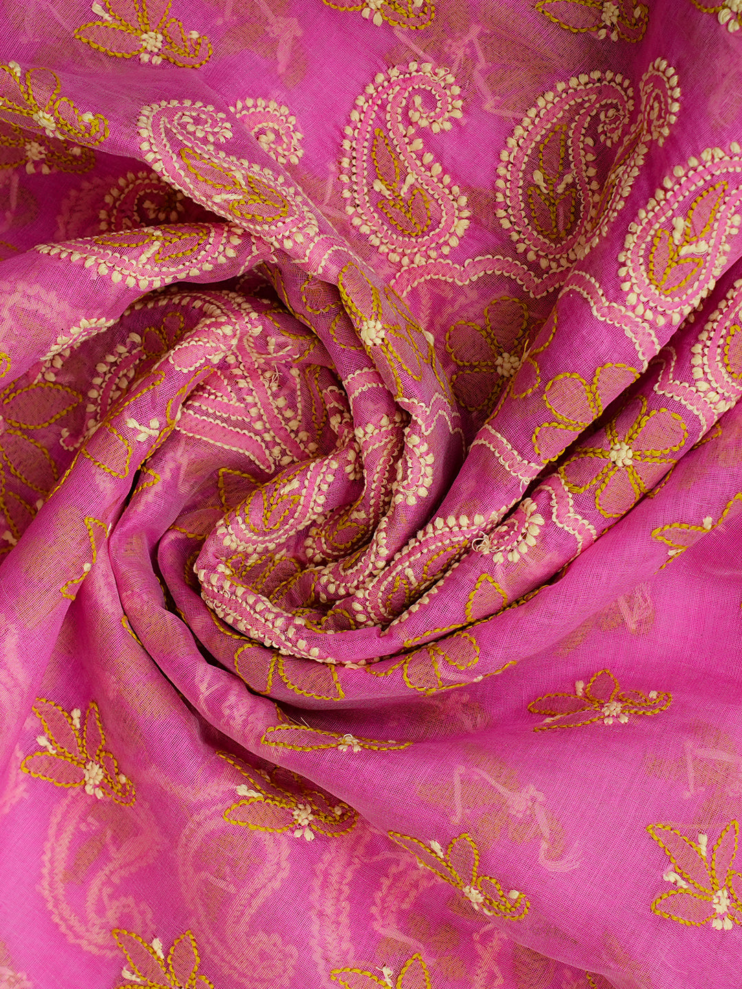 Ada Hand Embroidered Pink Chanderi Lucknowi Chikankari Unstitched Kurta Dupatta Set 01A980134