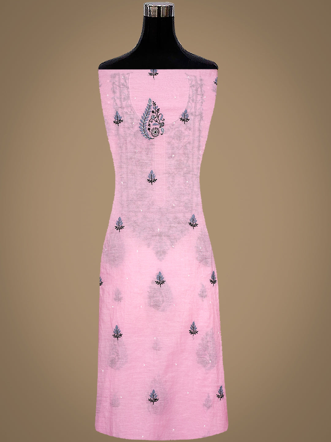 Ada Hand Embroidered Pink Chanderi Lucknowi Chikankari Unstitched Kurta Dupatta Set With Cutdana Work 01A957273