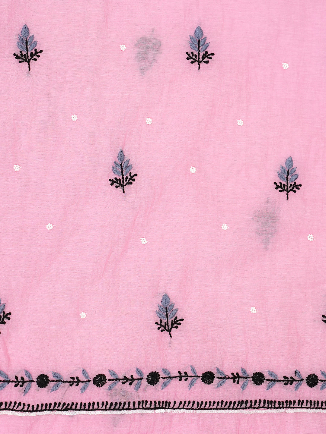 Ada Hand Embroidered Pink Chanderi Lucknowi Chikankari Unstitched Kurta Dupatta Set With Cutdana Work 01A957273