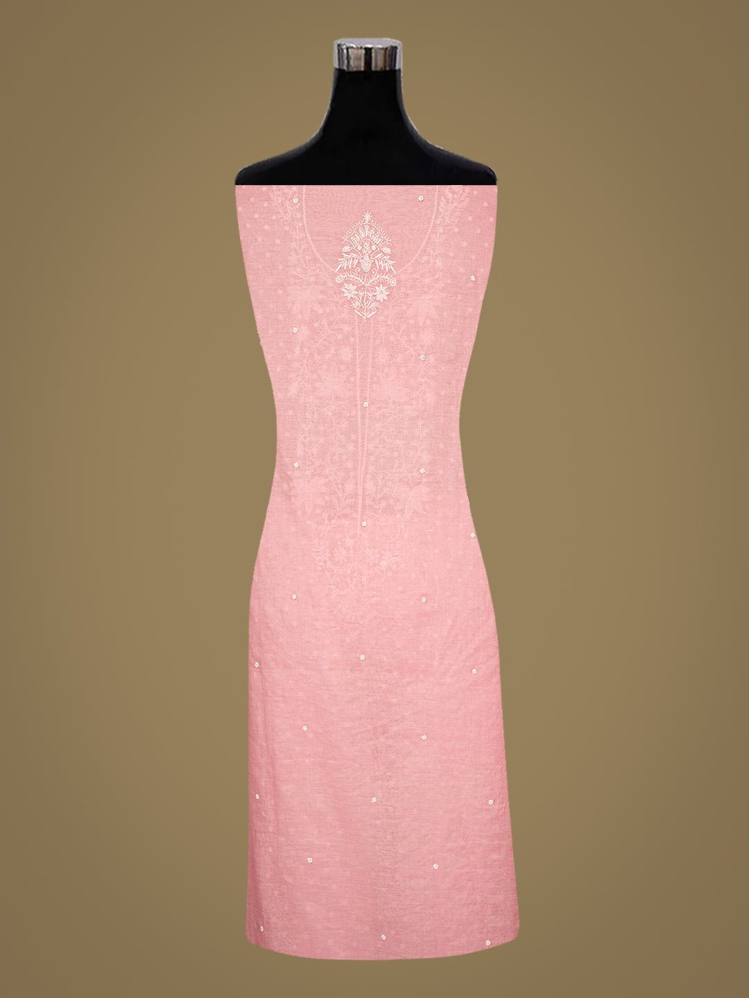 Ada Hand Embroidered Pink Chanderi Lucknowi Chikankari Unstitched Kurta Dupatta Set With Cutdana Work 01A977147