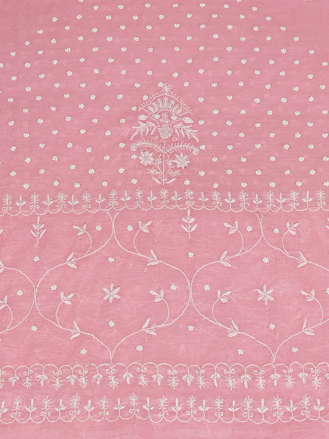 Ada Hand Embroidered Pink Chanderi Lucknowi Chikankari Unstitched Kurta Dupatta Set With Cutdana Work 01A977147