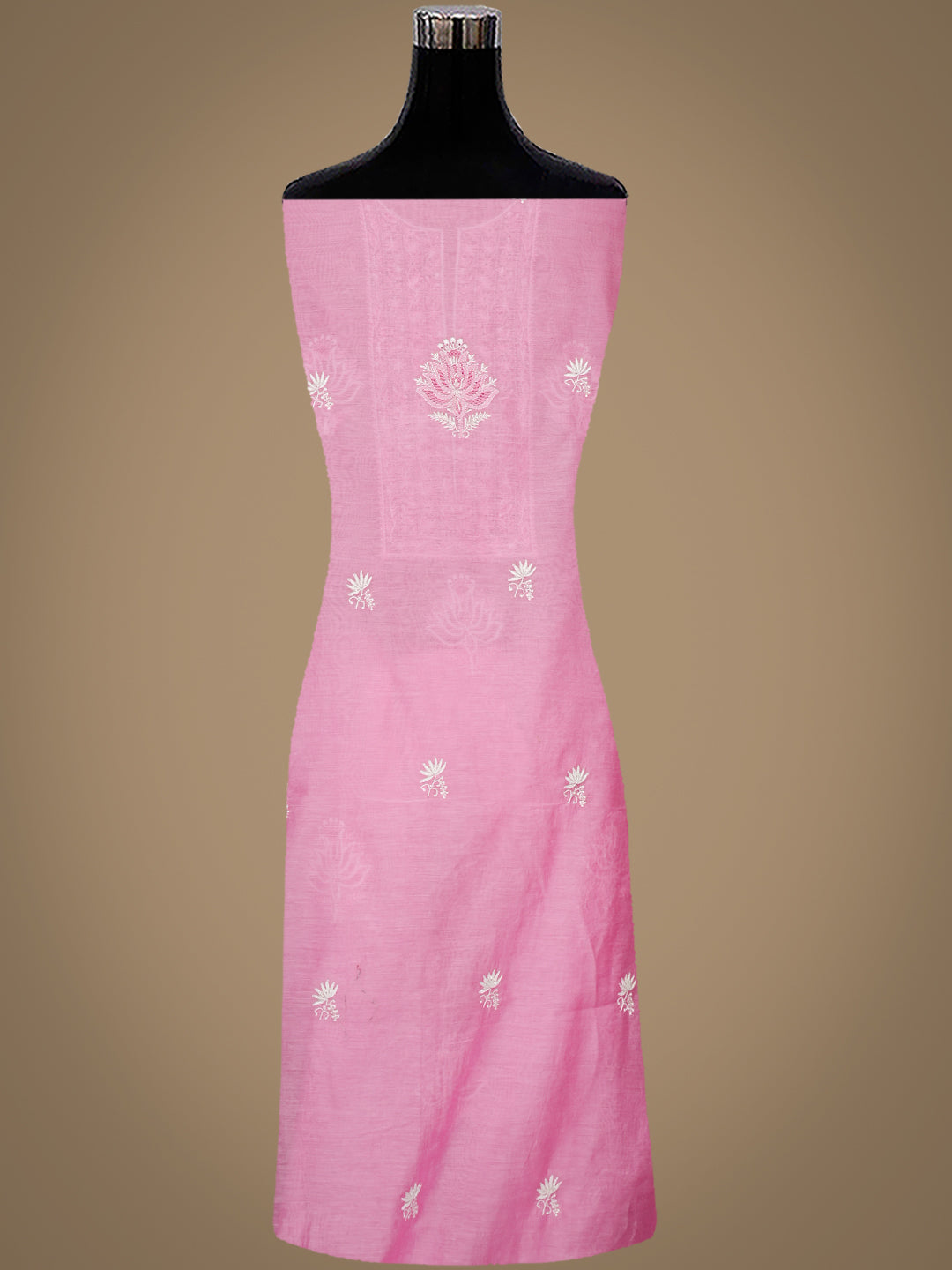 Ada Hand Embroidered Pink Chanderi Lucknowi Chikankari Unstitched Kurta Dupatta Set With Cutdana Work 01A996825