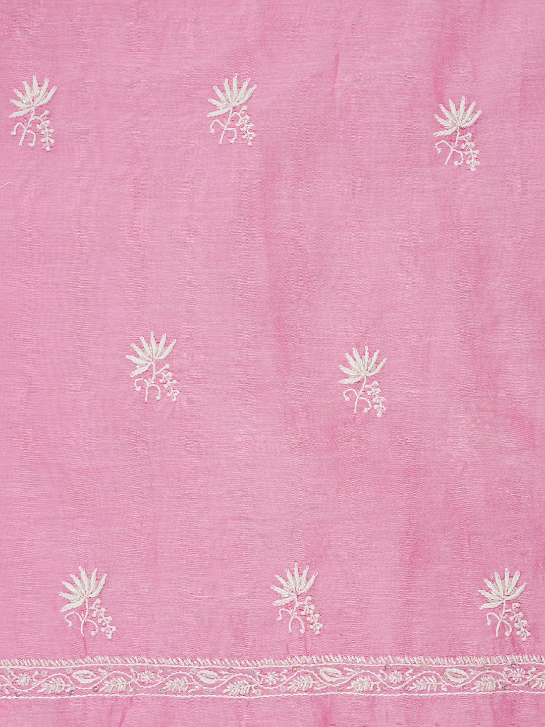 Ada Hand Embroidered Pink Chanderi Lucknowi Chikankari Unstitched Kurta Dupatta Set With Cutdana Work 01A996825