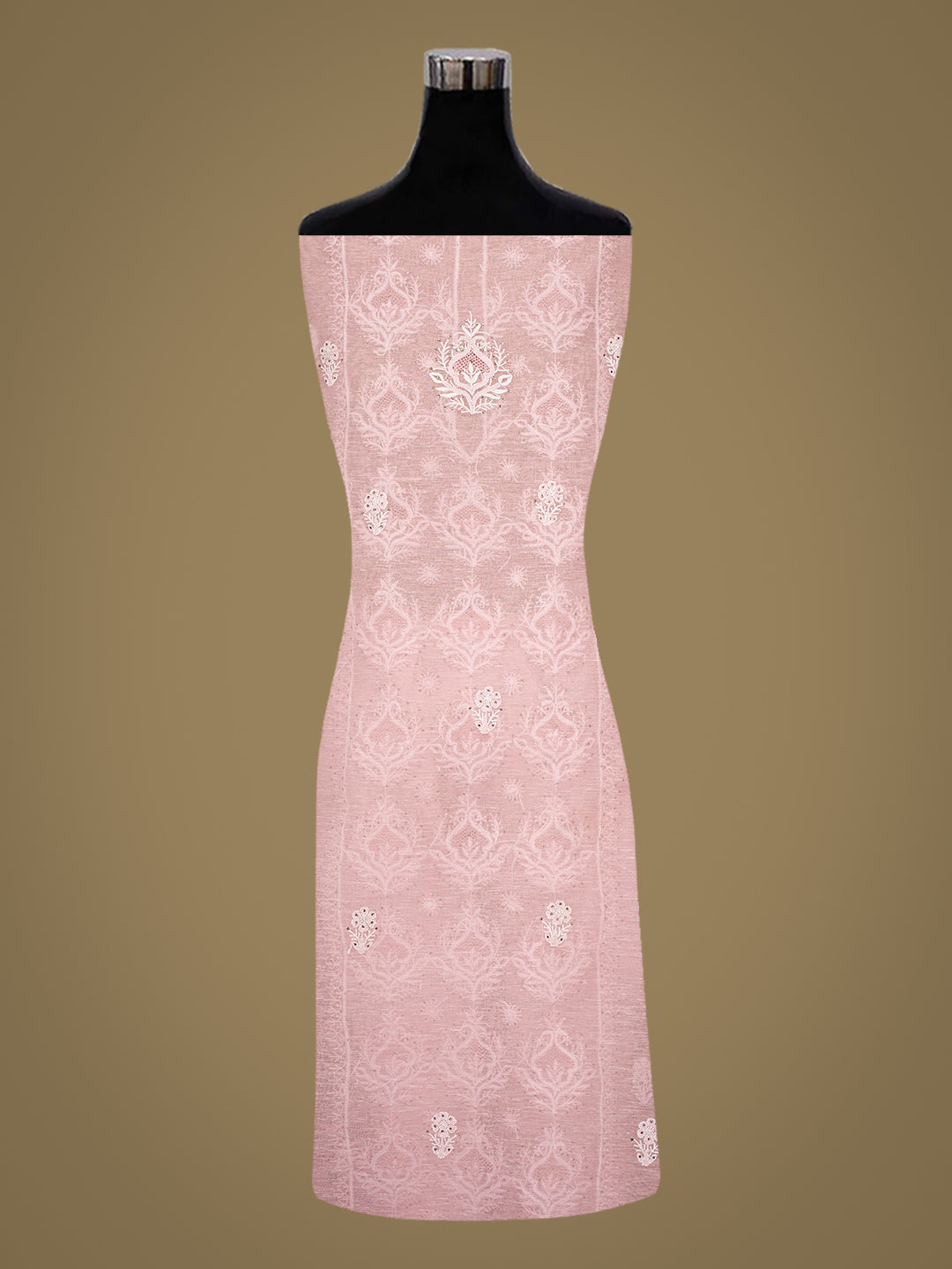 Ada Hand Embroidered Pink Chanderi Lucknowi Chikankari Unstitched Kurta Dupatta Set With Mukaish/Muqaish Work 01A744605