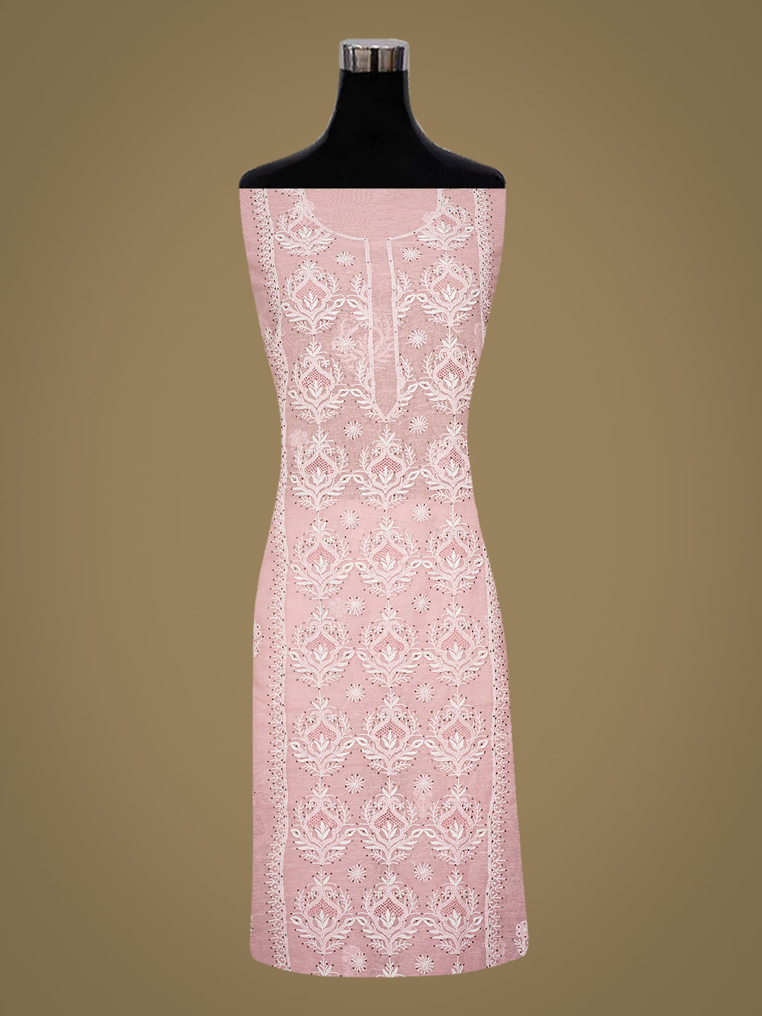 Ada Hand Embroidered Pink Chanderi Lucknowi Chikankari Unstitched Kurta Dupatta Set With Mukaish/Muqaish Work 01A744605
