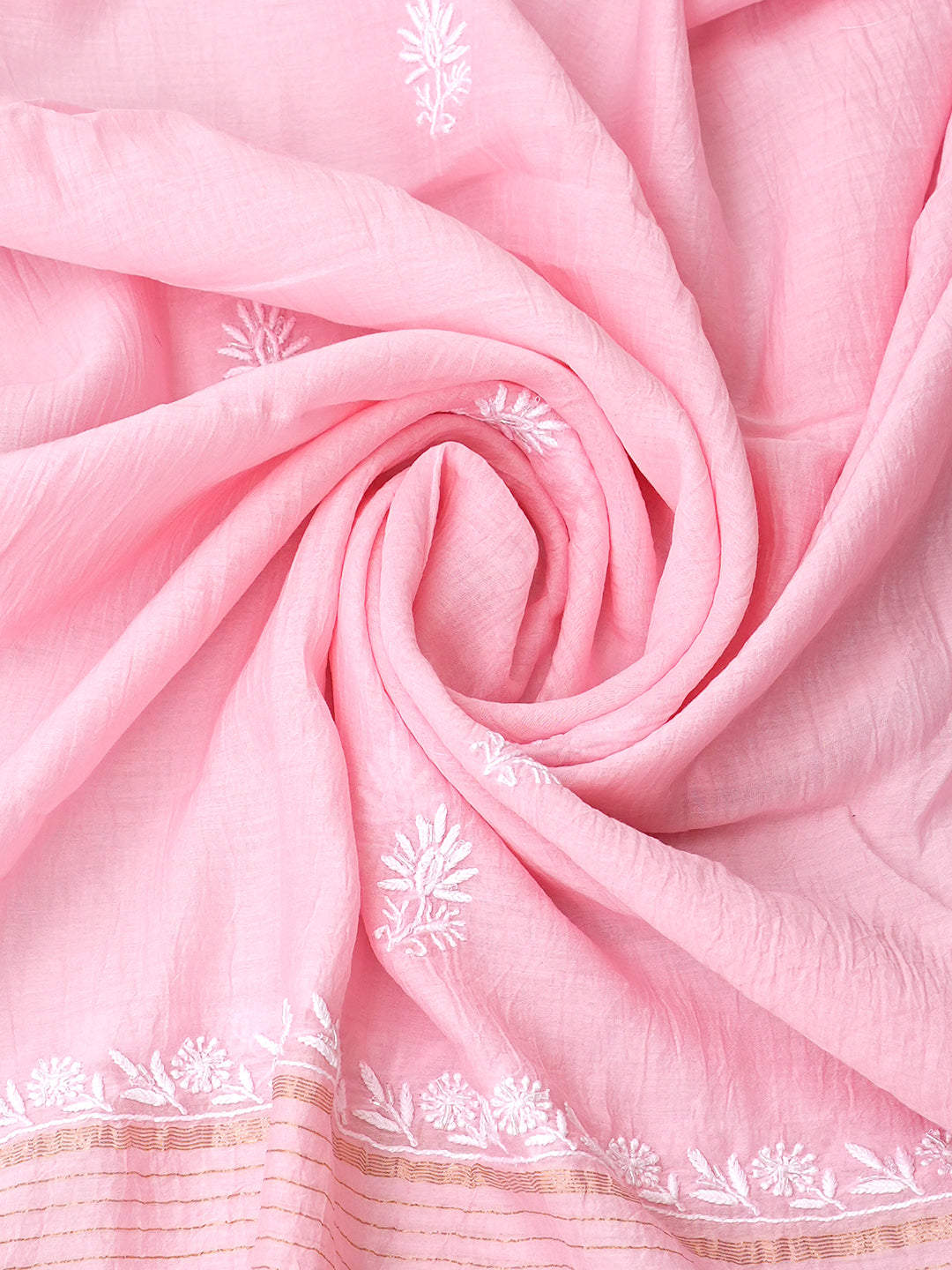 Ada Hand Embroidered Pink Chanderi Lucknowi Chikankari Unstitched Kurta Dupatta Set With Pearl Work 01A1000560