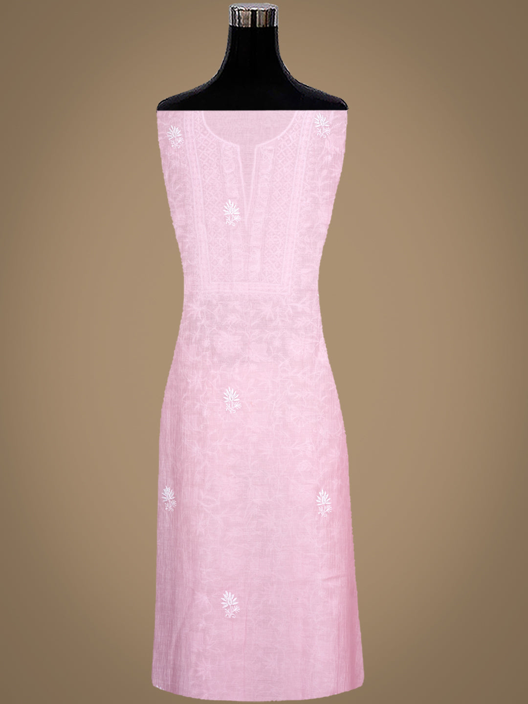 Ada Hand Embroidered Pink Chanderi Lucknowi Chikankari Unstitched Kurta Dupatta Set With Pearl Work 01A1000560