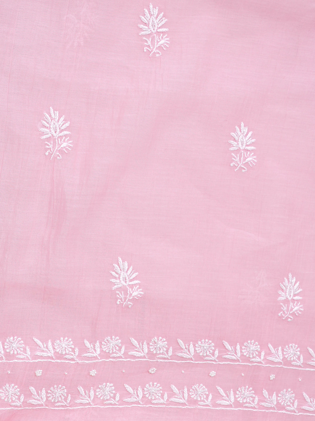 Ada Hand Embroidered Pink Chanderi Lucknowi Chikankari Unstitched Kurta Dupatta Set With Pearl Work 01A1000560