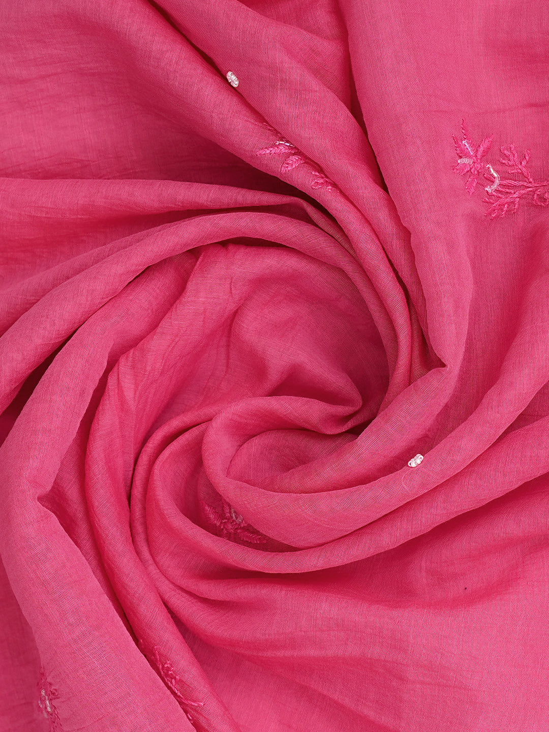 Ada Hand Embroidered Pink Chanderi Lucknowi Chikankari Unstitched Kurta Dupatta Set With Pearl Work 01A785436