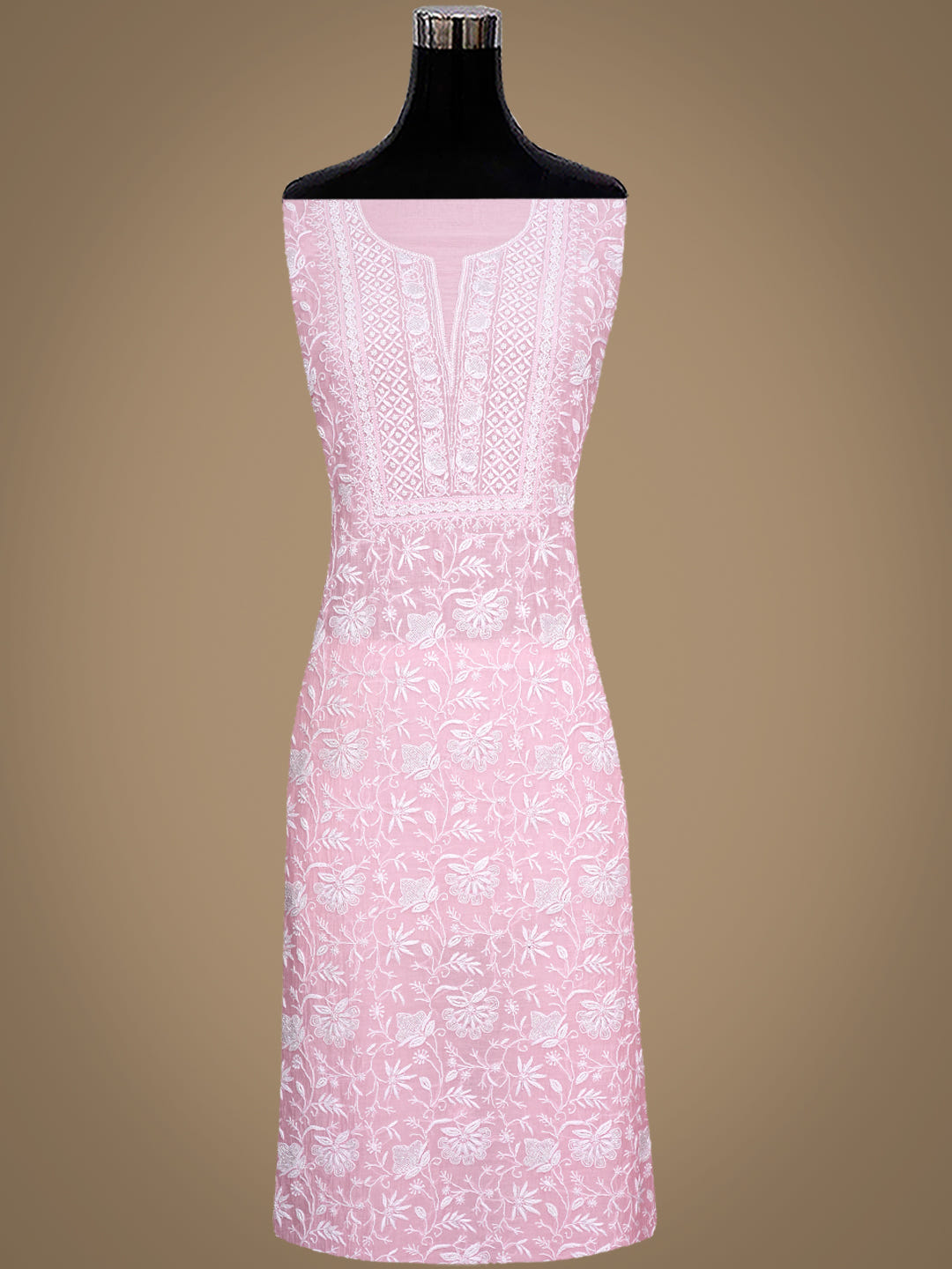 Ada Hand Embroidered Pink Chanderi Lucknowi Chikankari Unstitched Kurta Dupatta Set With Sequinned Work 01A772942