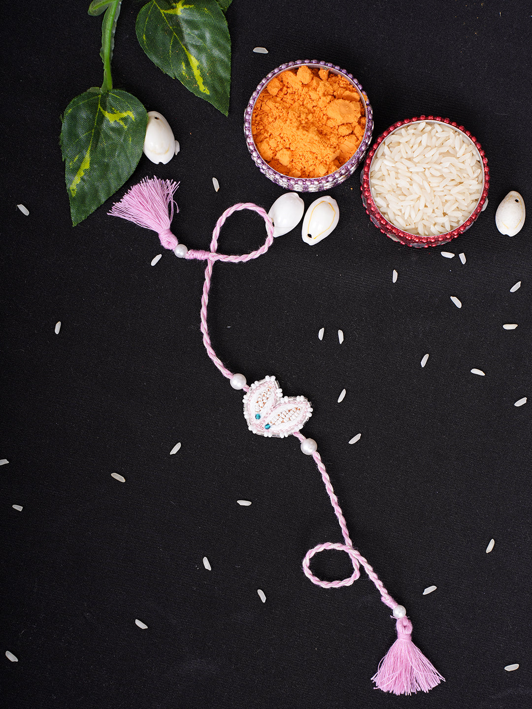 Ada Hand Embroidered Pink Chanderi Raksha Sutra Rakhi With Cutdana Work_1
