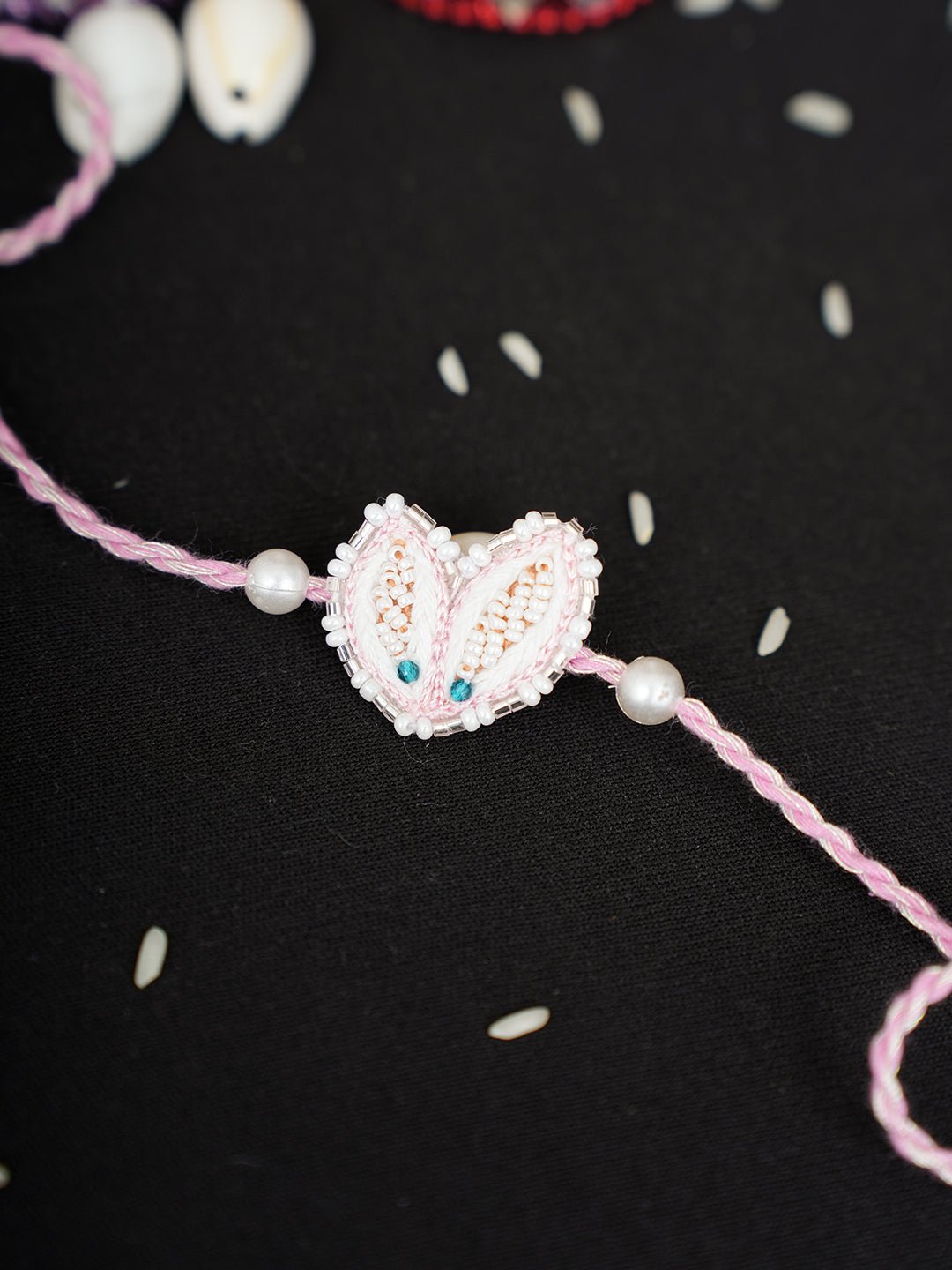 Ada Hand Embroidered Pink Chanderi Raksha Sutra Rakhi With Cutdana Work_2