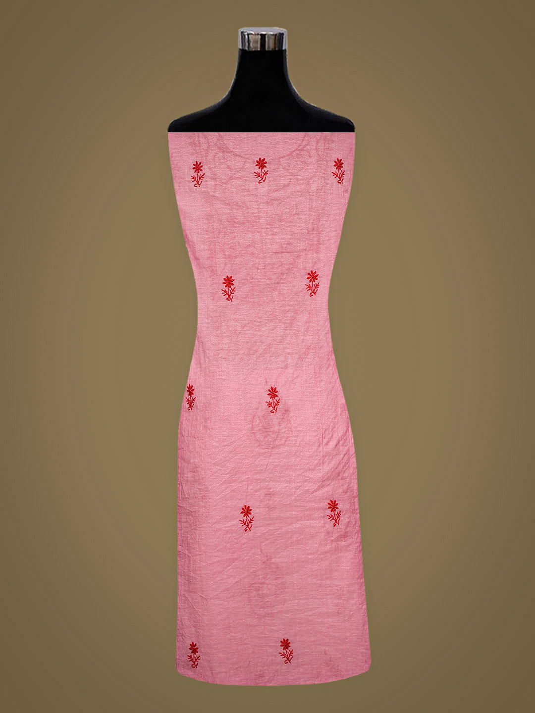 Ada Hand Embroidered Pink Chanderi Unstitched Lucknowi Chikankari Kurta Dupatta Set 01A948047