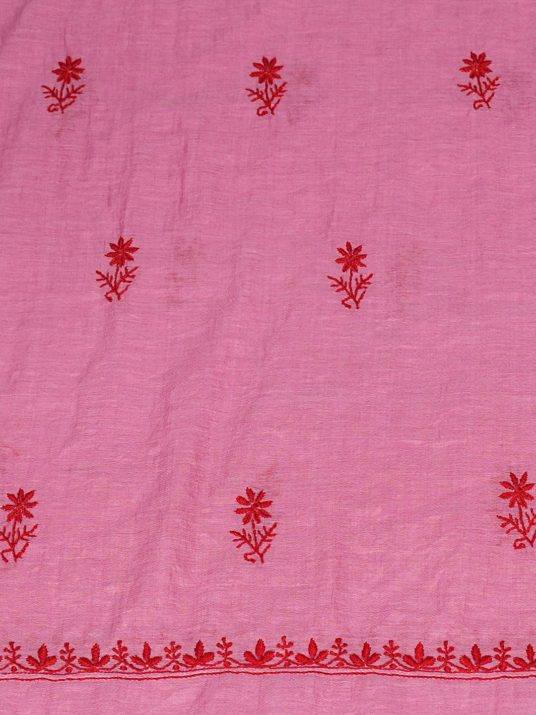 Ada Hand Embroidered Pink Chanderi Unstitched Lucknowi Chikankari Kurta Dupatta Set 01A948047