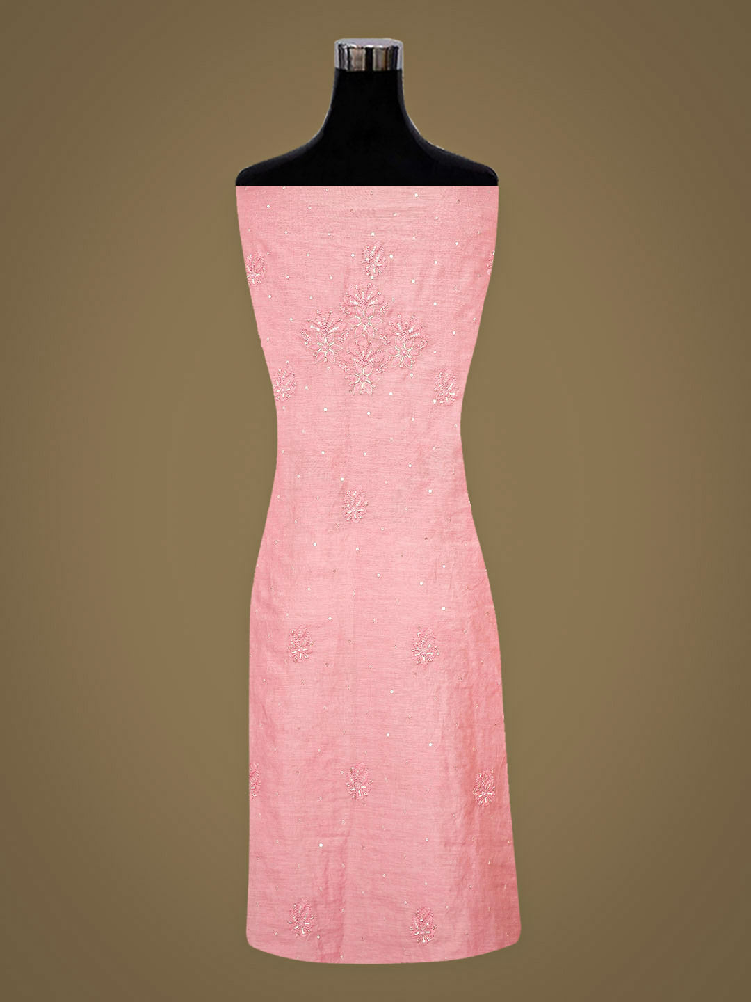 Ada Hand Embroidered Pink Chanderi Unstitched Lucknowi Chikankari Kurta Dupatta Set With Zari Taar 01A890069