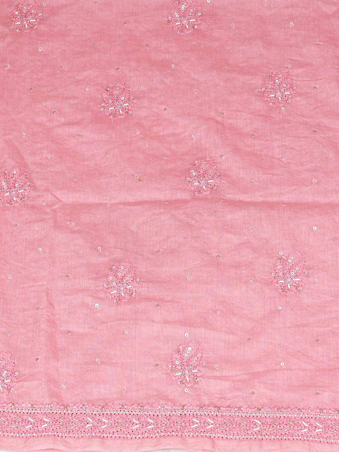 Ada Hand Embroidered Pink Chanderi Unstitched Lucknowi Chikankari Kurta Dupatta Set With Zari Taar 01A890069