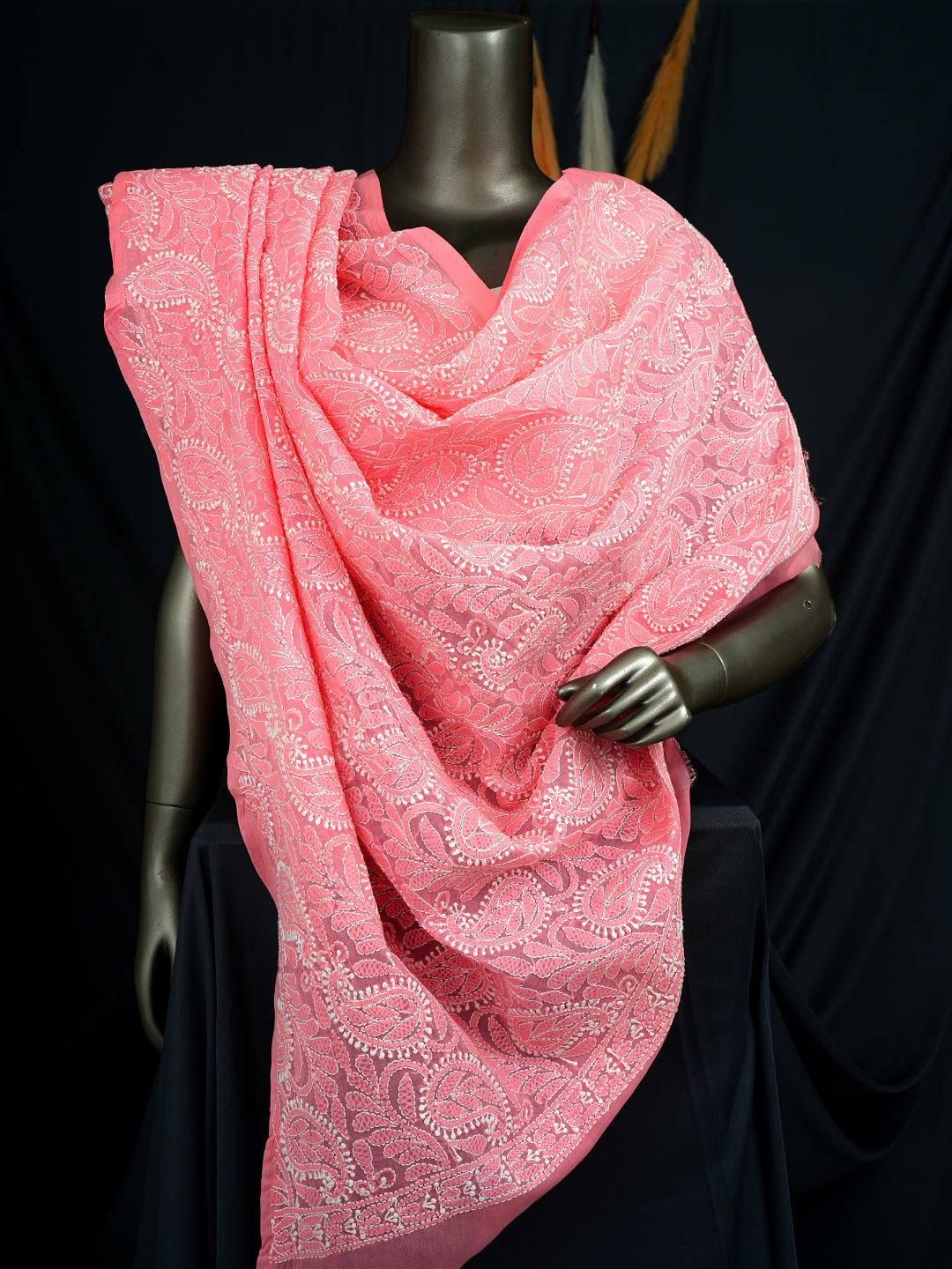 Ada Hand Embroidered Pink Cotton Lucknowi Chikankari Dupatta 01A995722