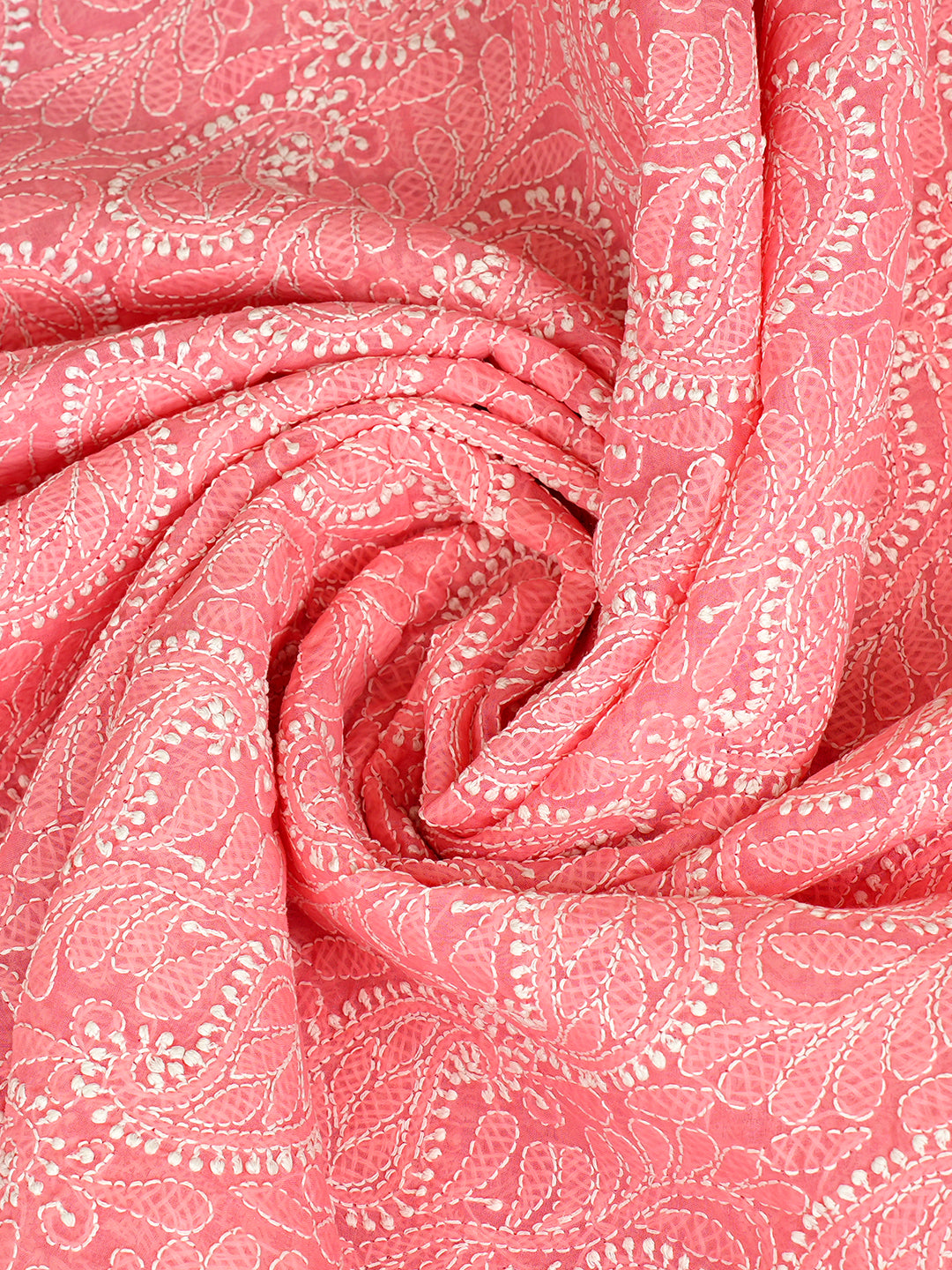 Ada Hand Embroidered Pink Cotton Lucknowi Chikankari Dupatta 01A995722