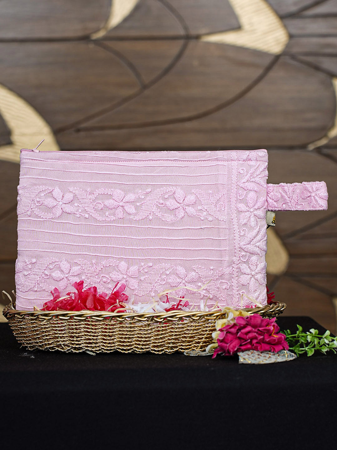 Ada Hand Embroidered Pink Georgette Lucknowi Chikankari Pouch 01A922760