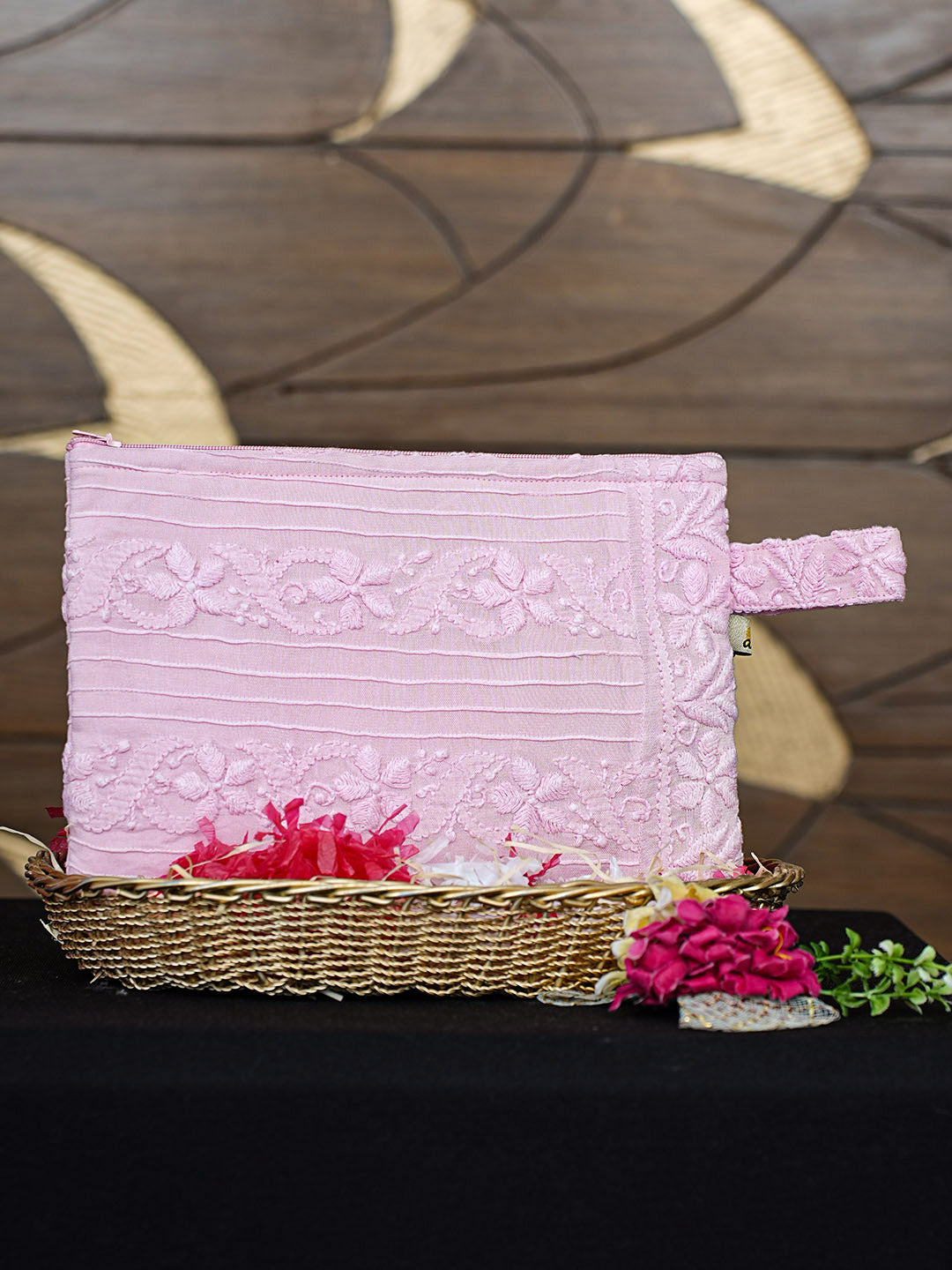 Ada Hand Embroidered Pink Georgette Lucknowi Chikankari Pouch 01A922760