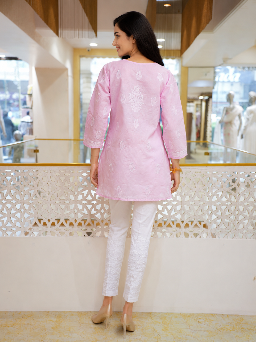 Ada Hand Embroidered Pink Cotton Lucknowi Chikankari Short Kurti A911601_2
