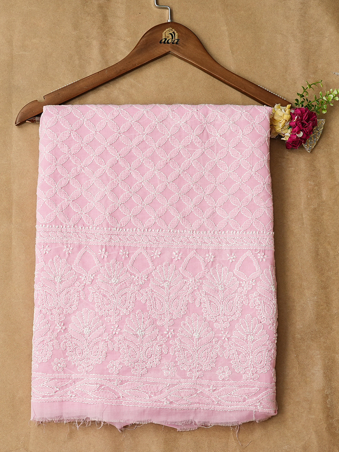 Ada Hand Embroidered Pink Cotton Lucknowi Chikankari Unstitched Kurta 01A724667