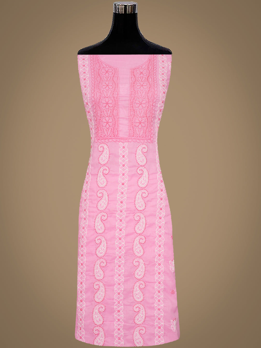 Ada Hand Embroidered Pink Cotton Lucknowi Chikankari Unstitched Kurta 01A735414