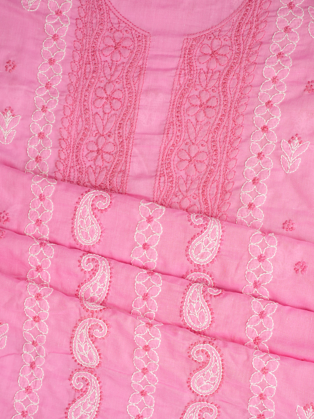 Ada Hand Embroidered Pink Cotton Lucknowi Chikankari Unstitched Kurta 01A735414
