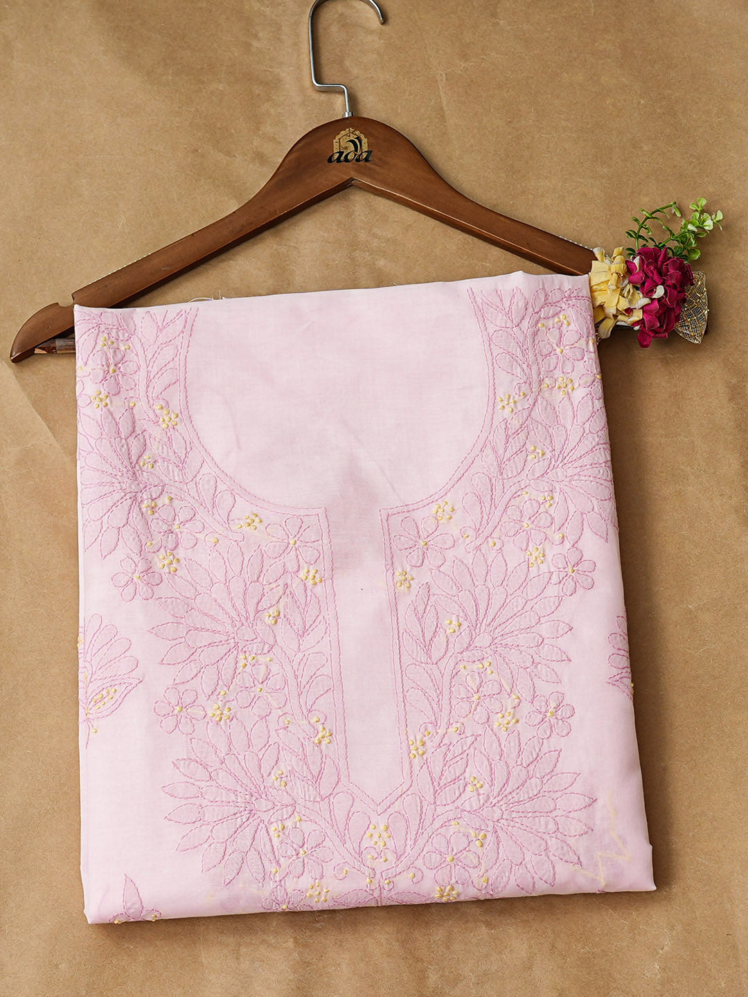 Ada Hand Embroidered Pink Cotton Lucknowi Chikankari Unstitched Kurta 01A991914