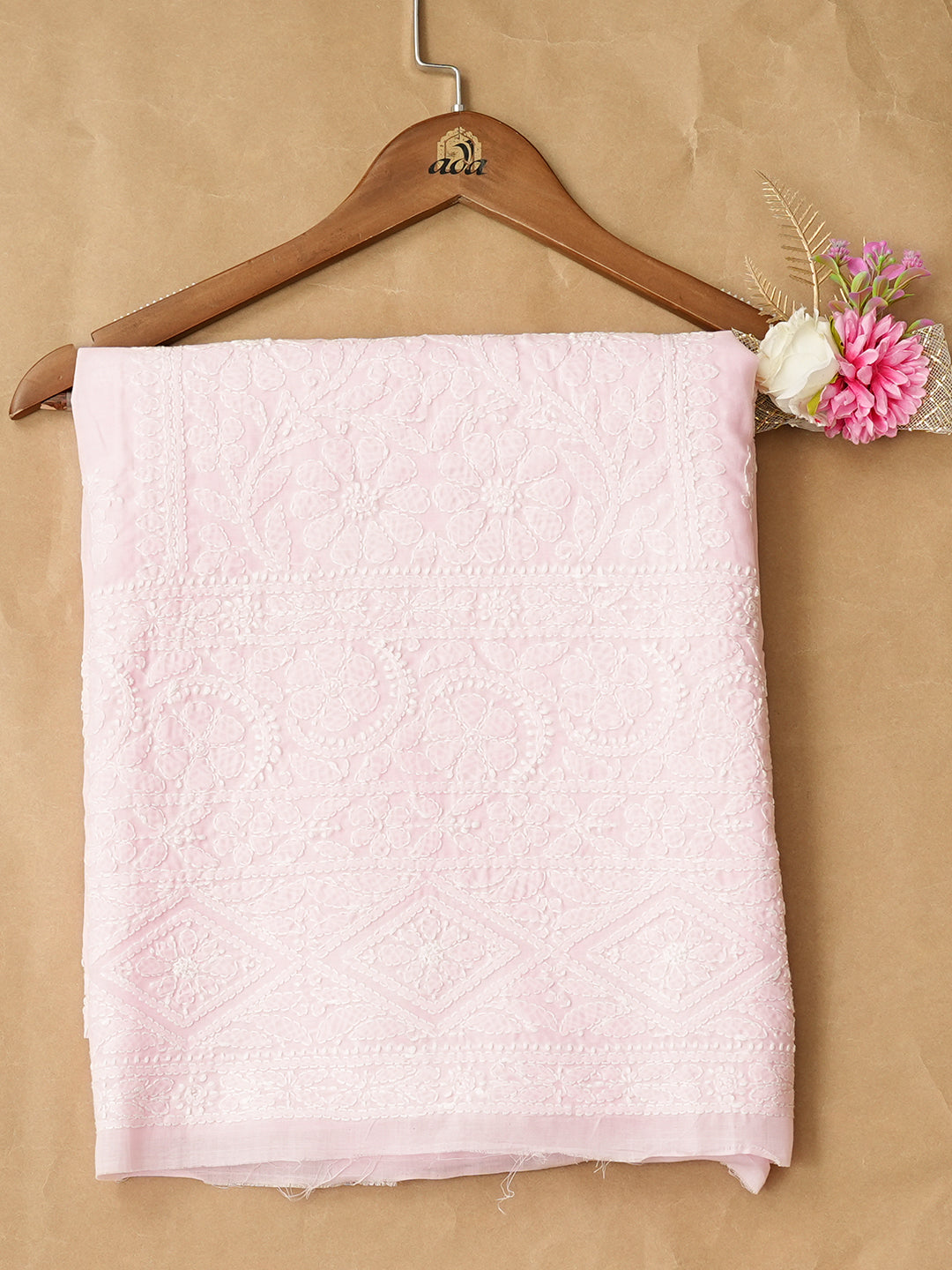 Ada Hand Embroidered Pink Cotton Lucknowi Chikankari Unstitched Kurta Piece 01A991969
