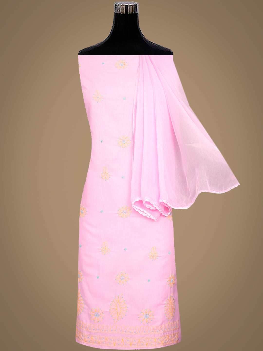 Ada Hand Embroidered Pink Cotton Lucknowi Chikankari Unstitched Suit Piece 01A818717