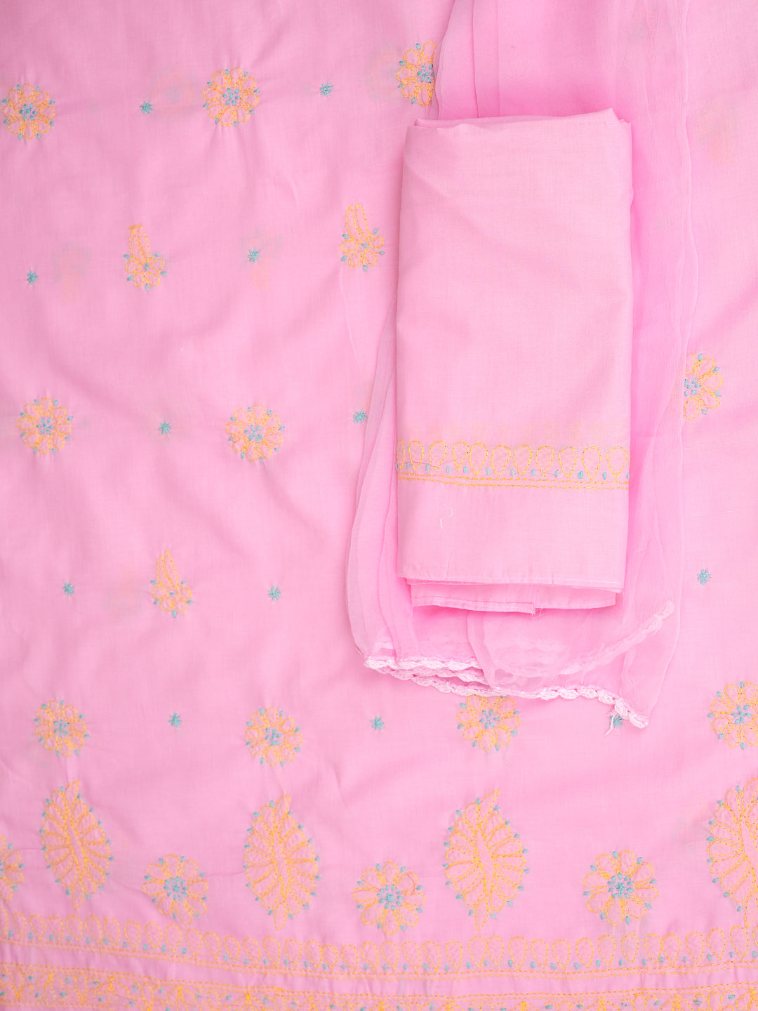 Ada Hand Embroidered Pink Cotton Lucknowi Chikankari Unstitched Suit Piece 01A818717