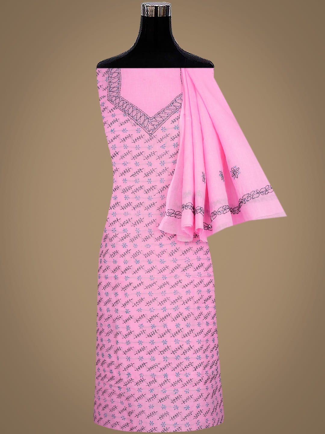 Ada Hand Embroidered Pink Cotton Lucknowi Chikankari Unstitched Suit Piece 01A947738_3