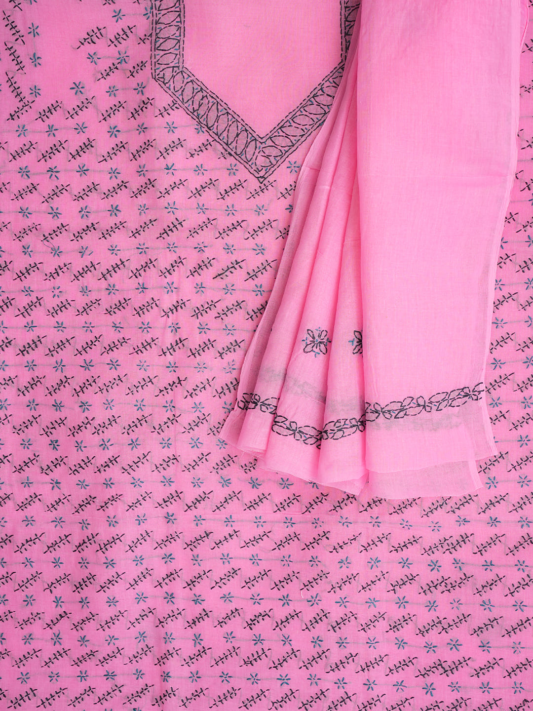 Ada Hand Embroidered Pink Cotton Lucknowi Chikankari Unstitched Suit Piece 01A947738_5