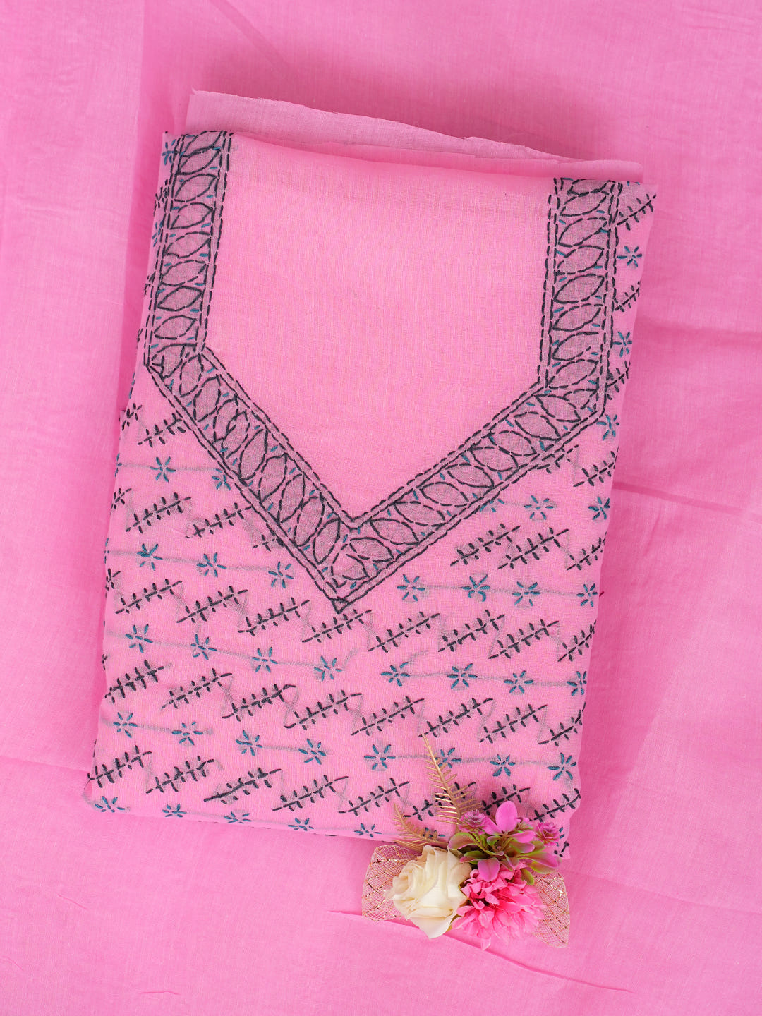 Ada Hand Embroidered Pink Cotton Lucknowi Chikankari Unstitched Suit Piece 01A947738_1