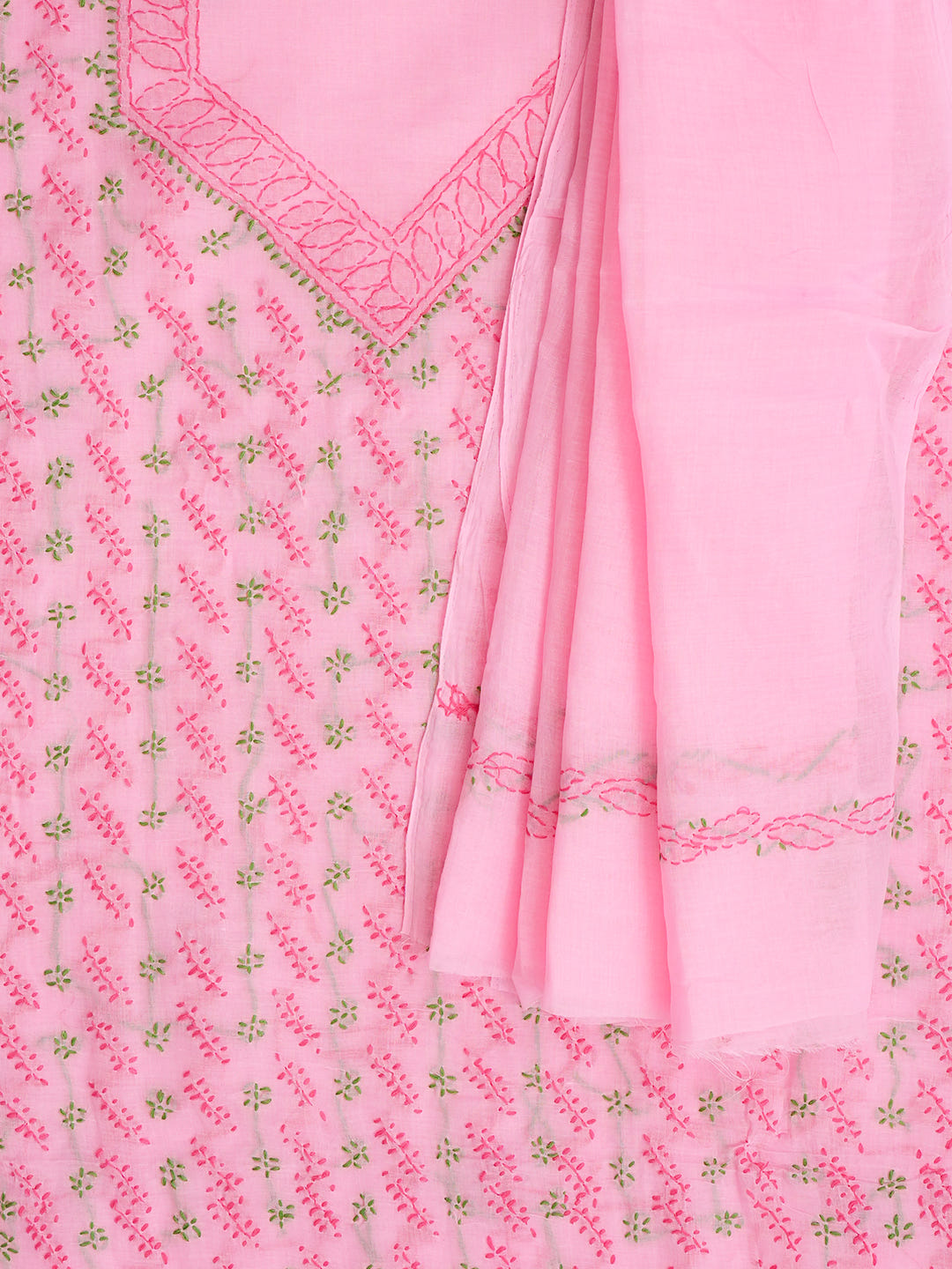 Ada Hand Embroidered Pink Cotton Lucknowi Chikankari Unstitched Suit Piece 01A947739_2