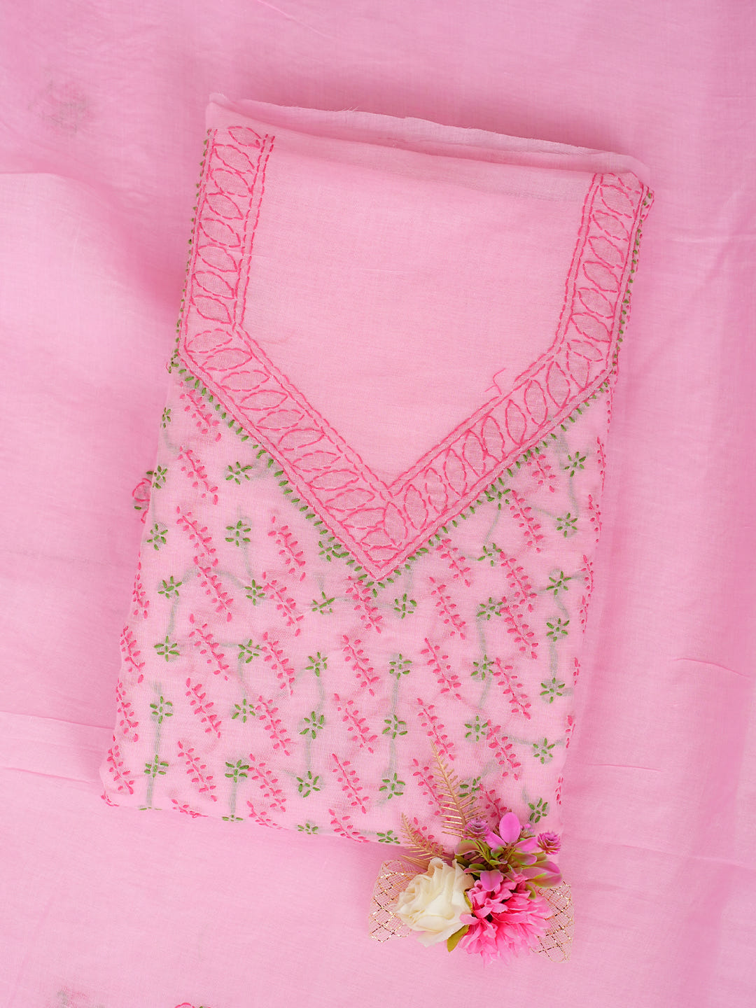 Ada Hand Embroidered Pink Cotton Lucknowi Chikankari Unstitched Suit Piece 01A947739_1