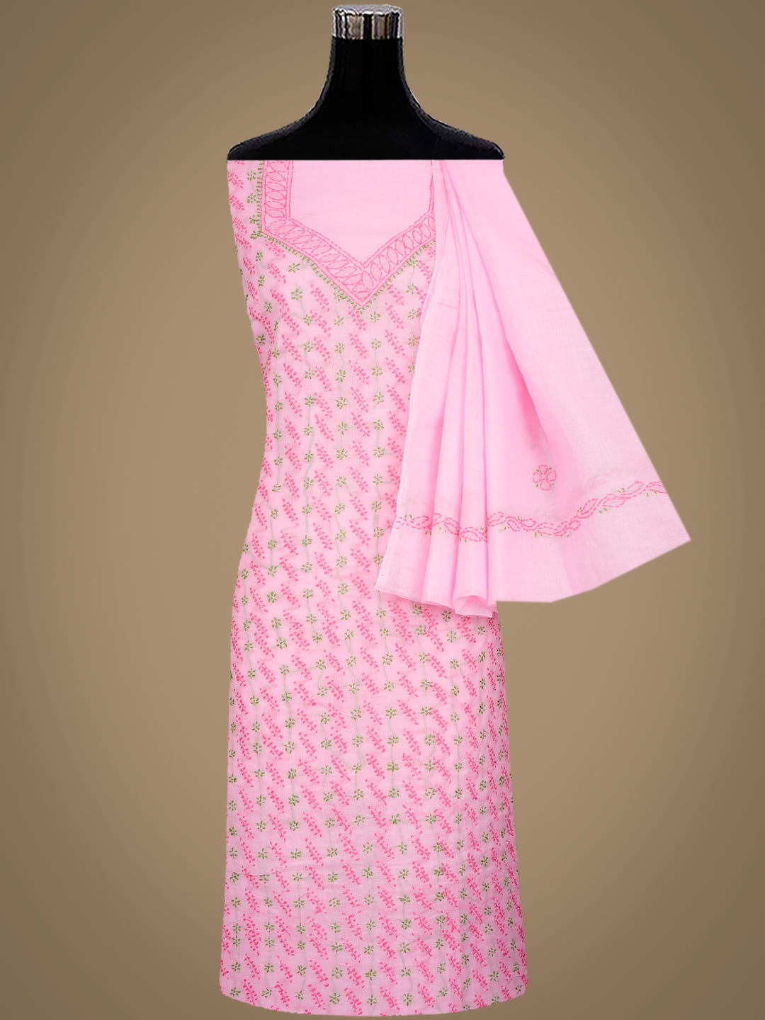 Ada Hand Embroidered Pink Cotton Lucknowi Chikankari Unstitched Suit Piece 01A947739_8