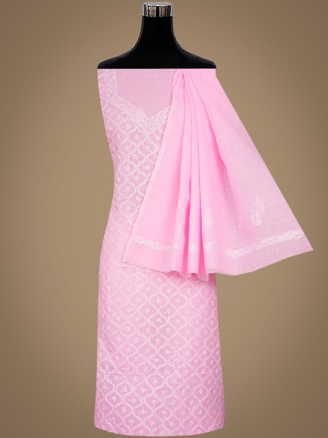 Ada Hand Embroidered Pink Cotton Lucknowi Chikankari Unstitched Suit Piece 01A954987_4