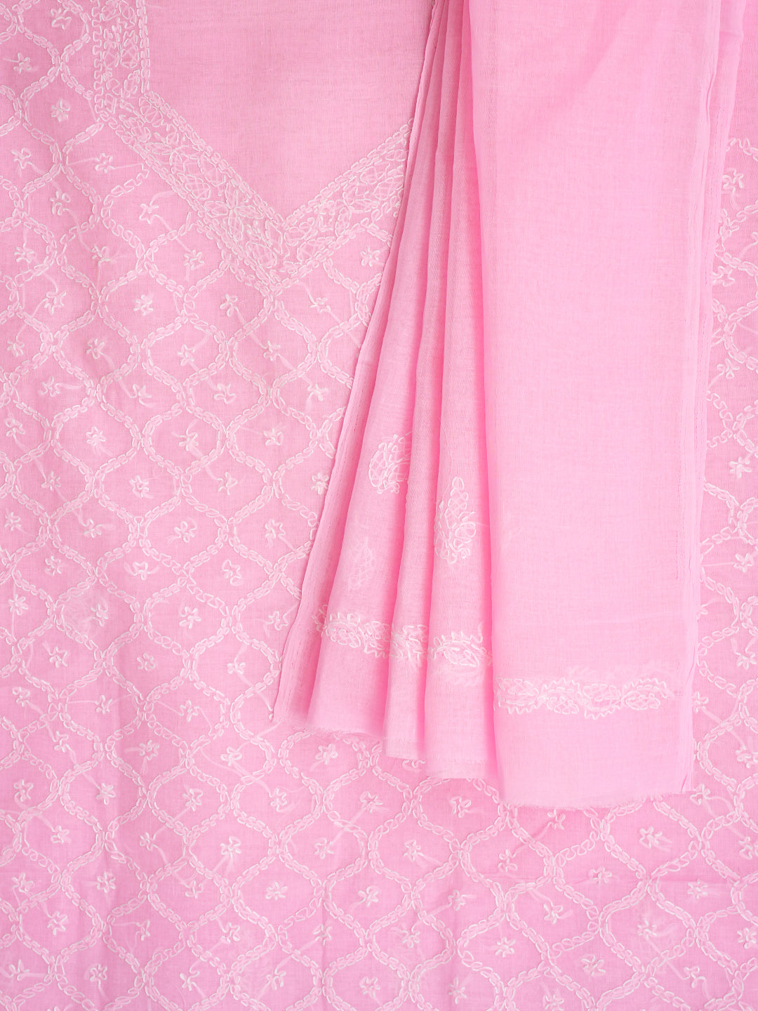 Ada Hand Embroidered Pink Cotton Lucknowi Chikankari Unstitched Suit Piece 01A954987_6