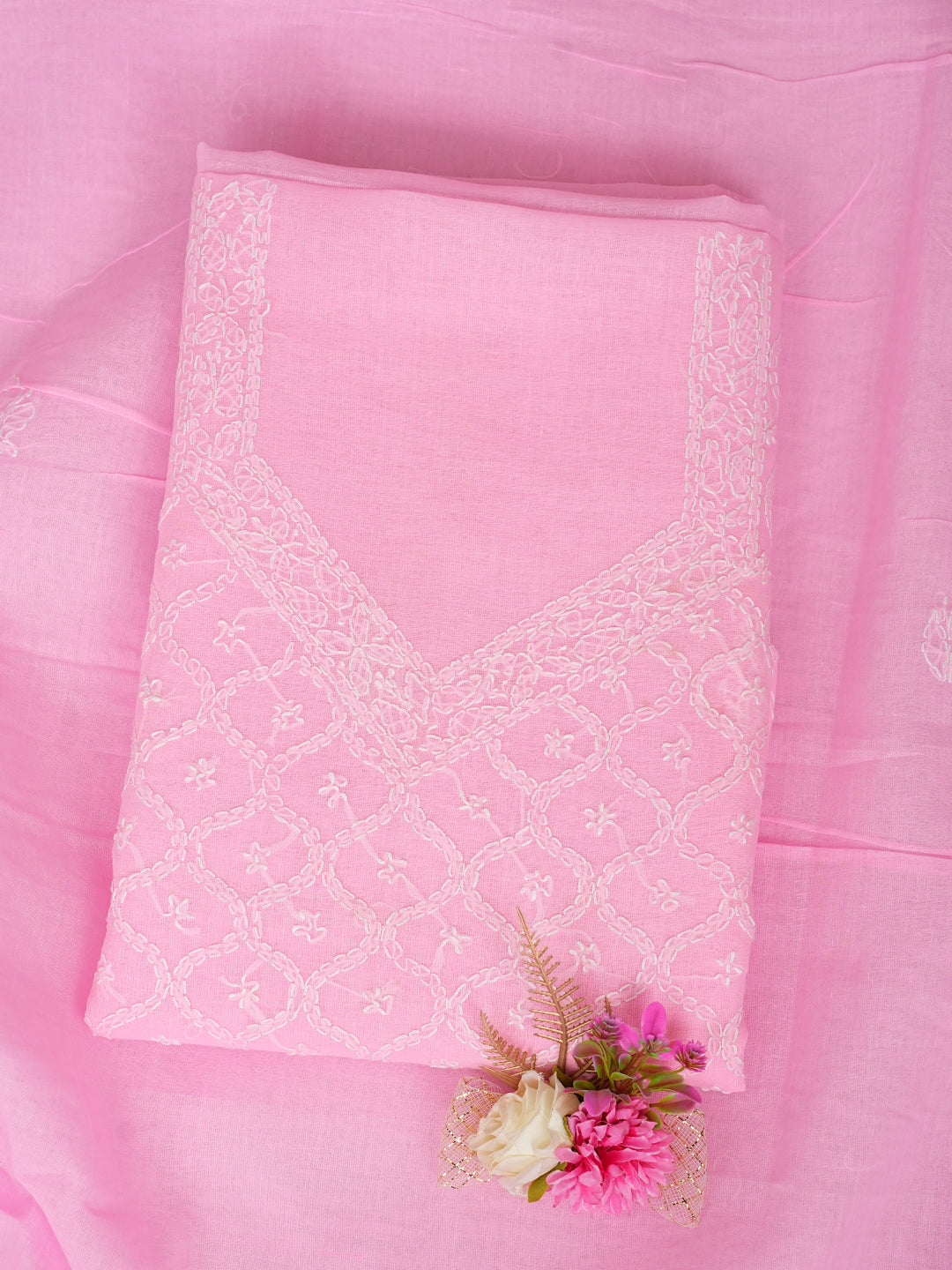 Ada Hand Embroidered Pink Cotton Lucknowi Chikankari Unstitched Suit Piece 01A954987_1