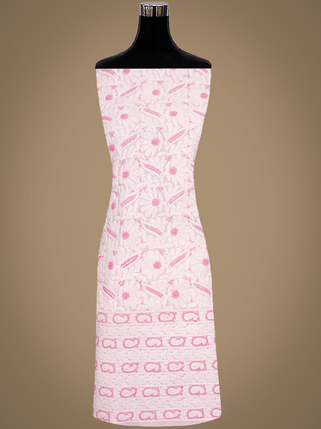 Ada Hand Embroidered Pink Cotton Lucknowi Chikankari Unstitched Suit Set With Chiffon Dupatta 01A986956