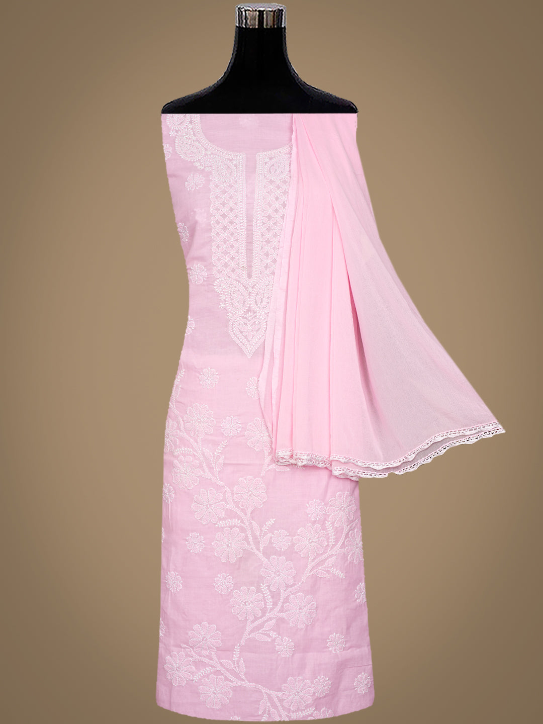 Ada Hand Embroidered Pink Cotton Lucknowi Chikankari Unstitched Suit Piece 01A992338