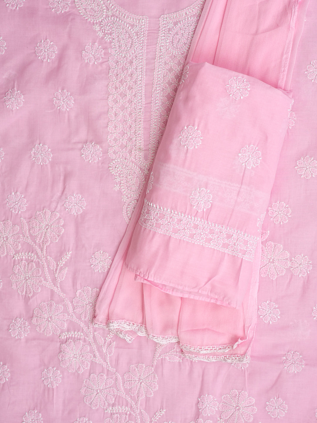 Ada Hand Embroidered Pink Cotton Lucknowi Chikankari Unstitched Suit Piece 01A992338